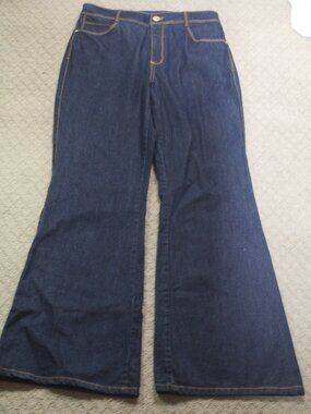 Studio F Size 10 Dark Blue 100% Cotton High Rise Wide Leg Jeans